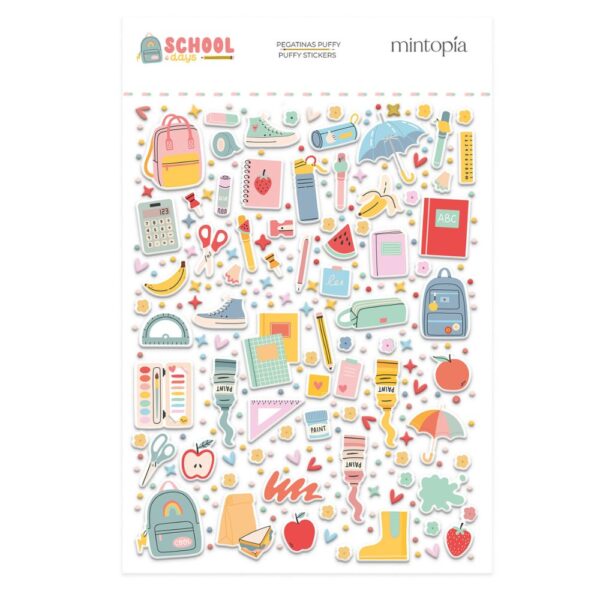 Pegatinas puffy ilustraciones School Days de Mintopía