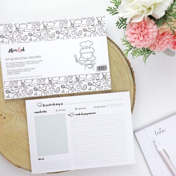Kit de 50 fichas para Recetas. Alúa Cid