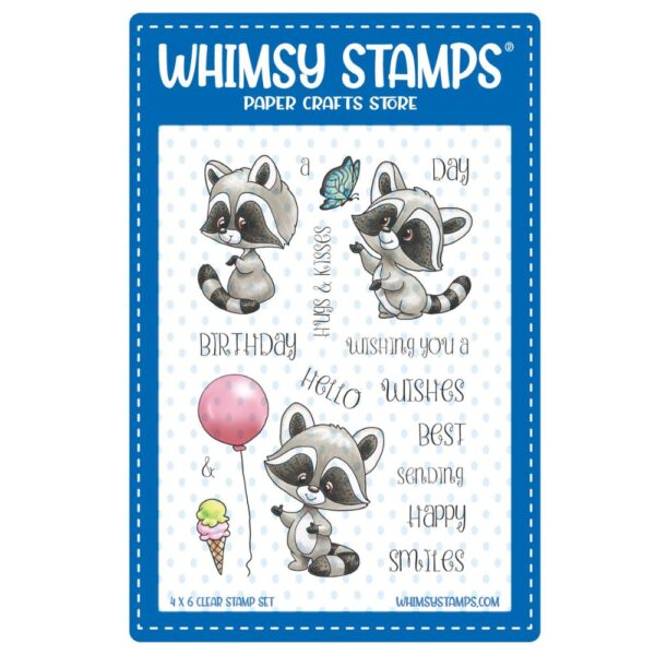 Sello Raccoon Happy Day. Whimsy Stamps