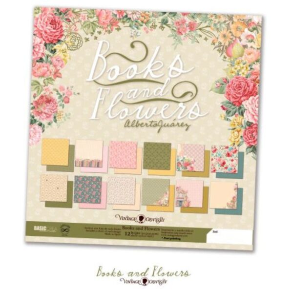 Stack 12"x12" Books and Flowers de Vintage Odyssey doble cara