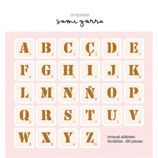 Troquel alfabeto scrabble Sobremesa. Sami Garra